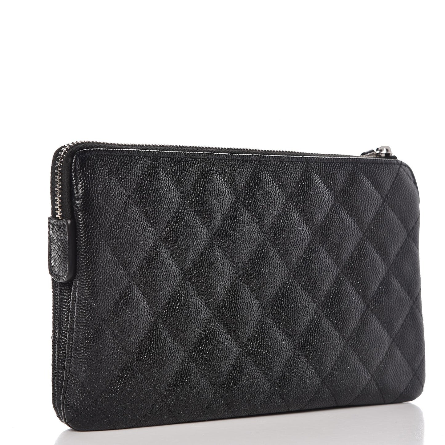 Iridescent Caviar Quilted Small Zipped Clutch Black