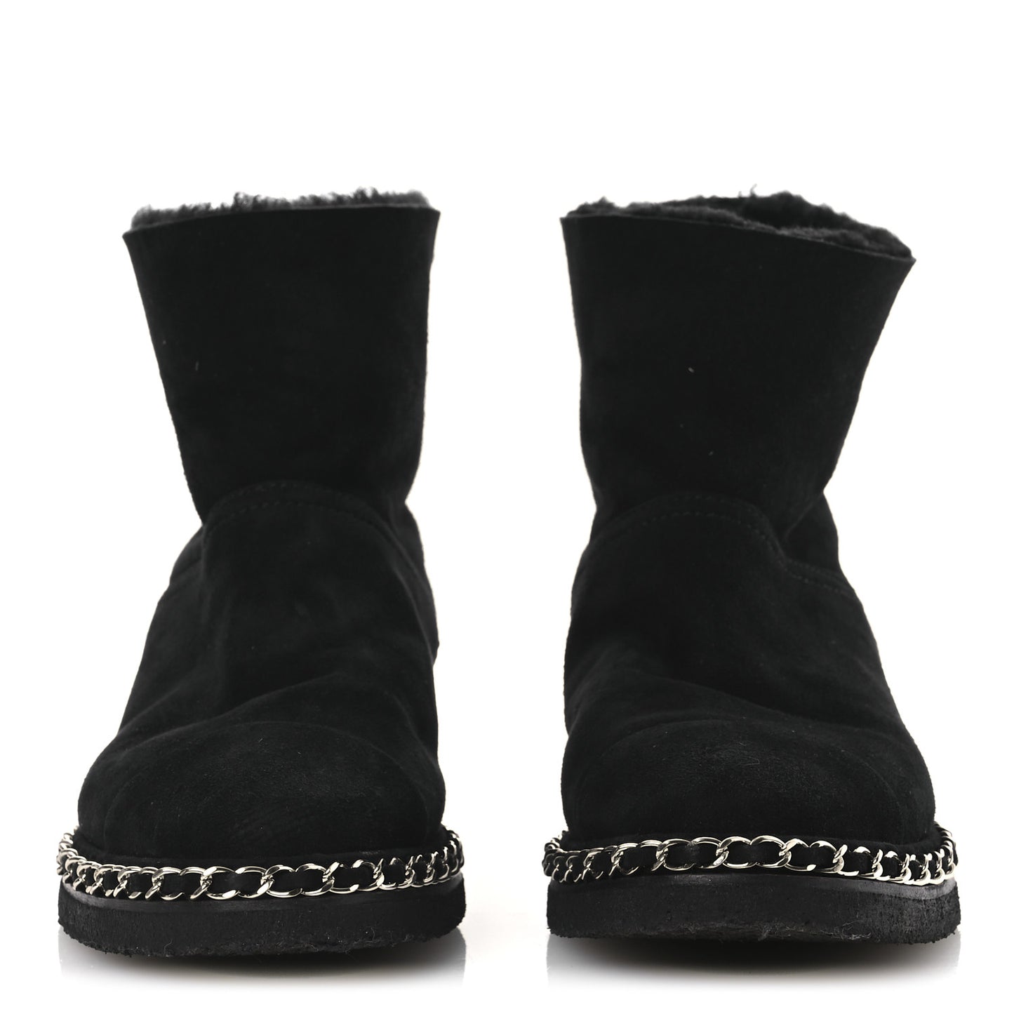 Kid Suede Shearling Womens Cap Toe Chain Short Boots 38 Black