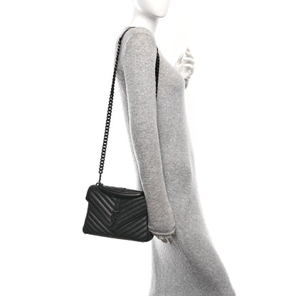 Saint Laurent Sheepskin Matelasse Chevron Monogram Monochrome Medium College Bag Black 2 of 10