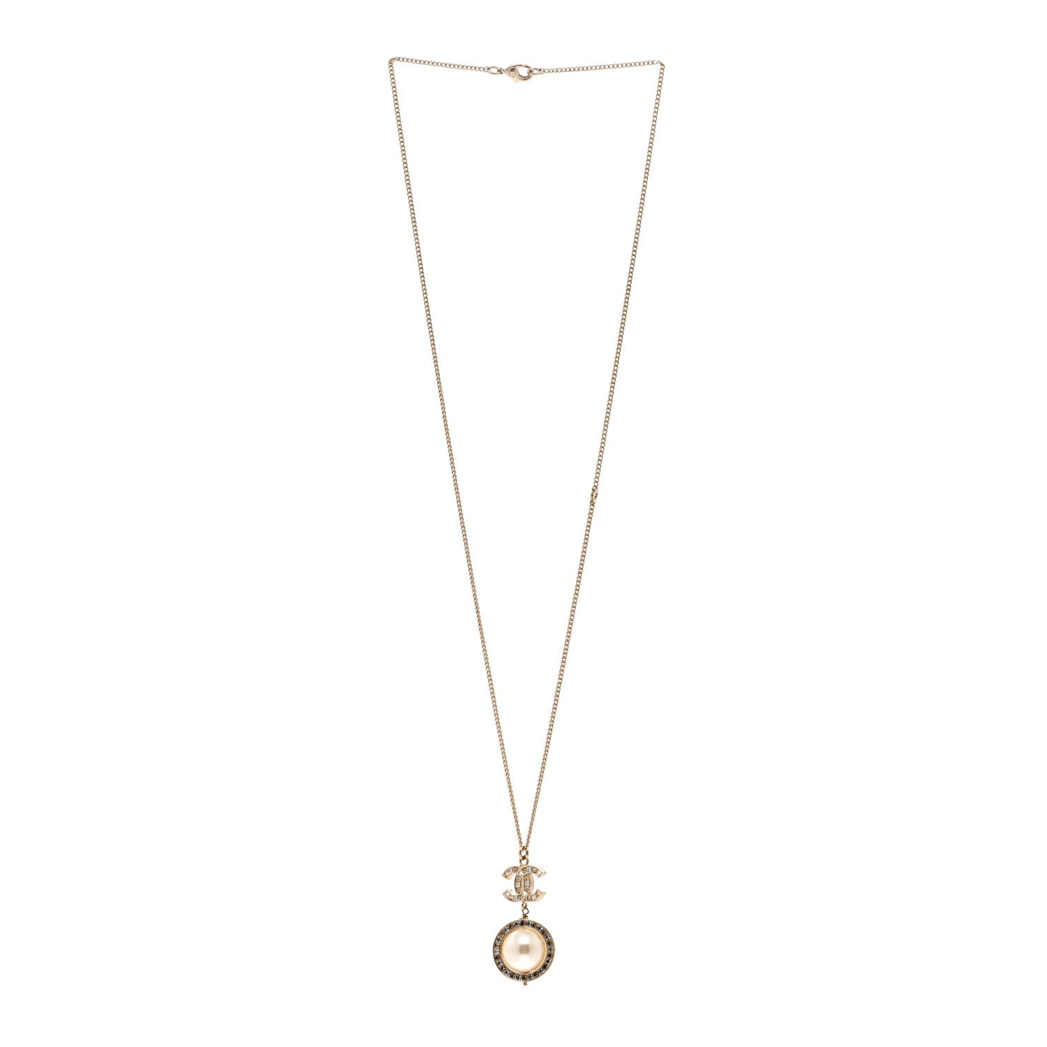 Chanel Pearl Crystal CC Pendant Necklace Gold 3 of 6