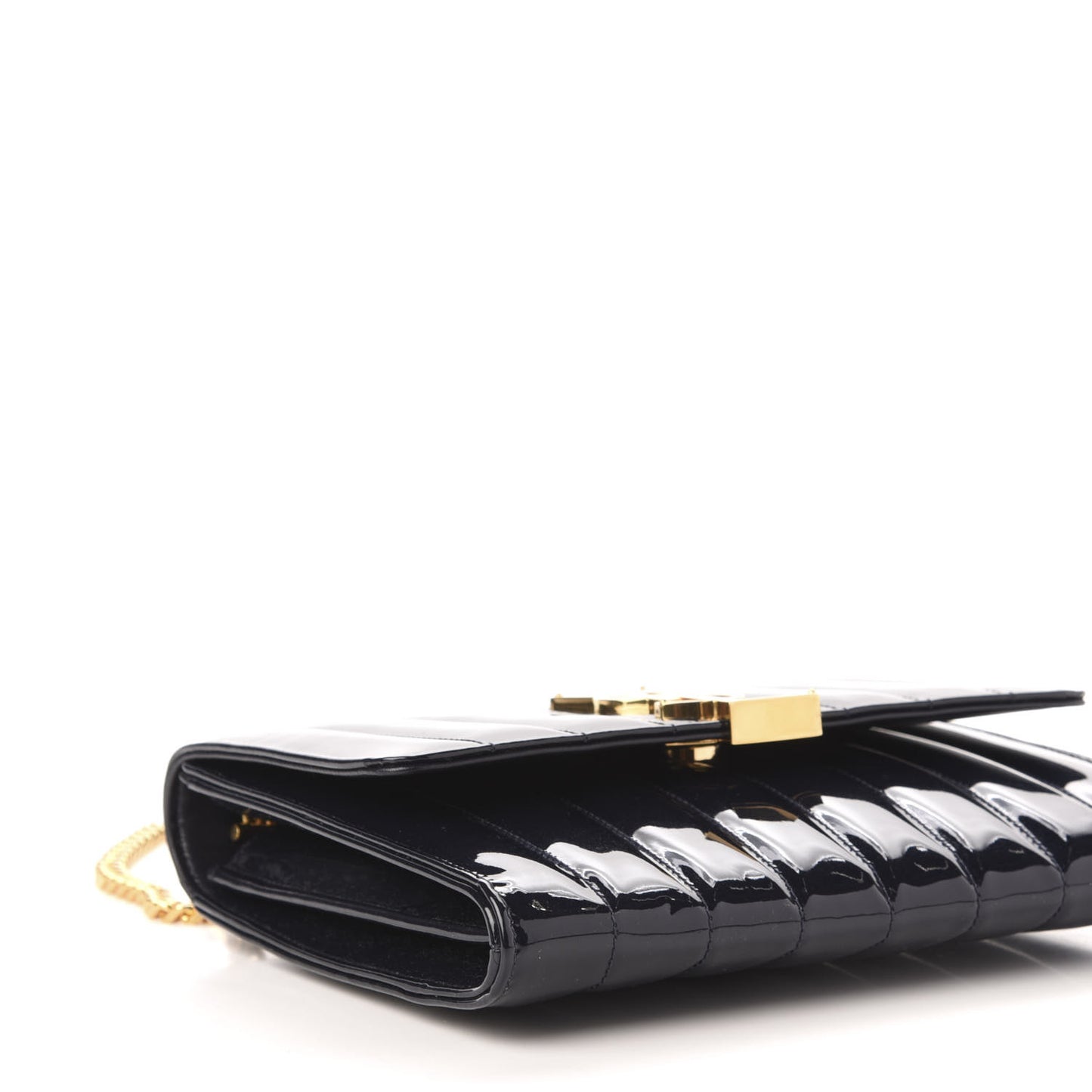 Patent Matelasse Monogram Vicky Chain Bag Black