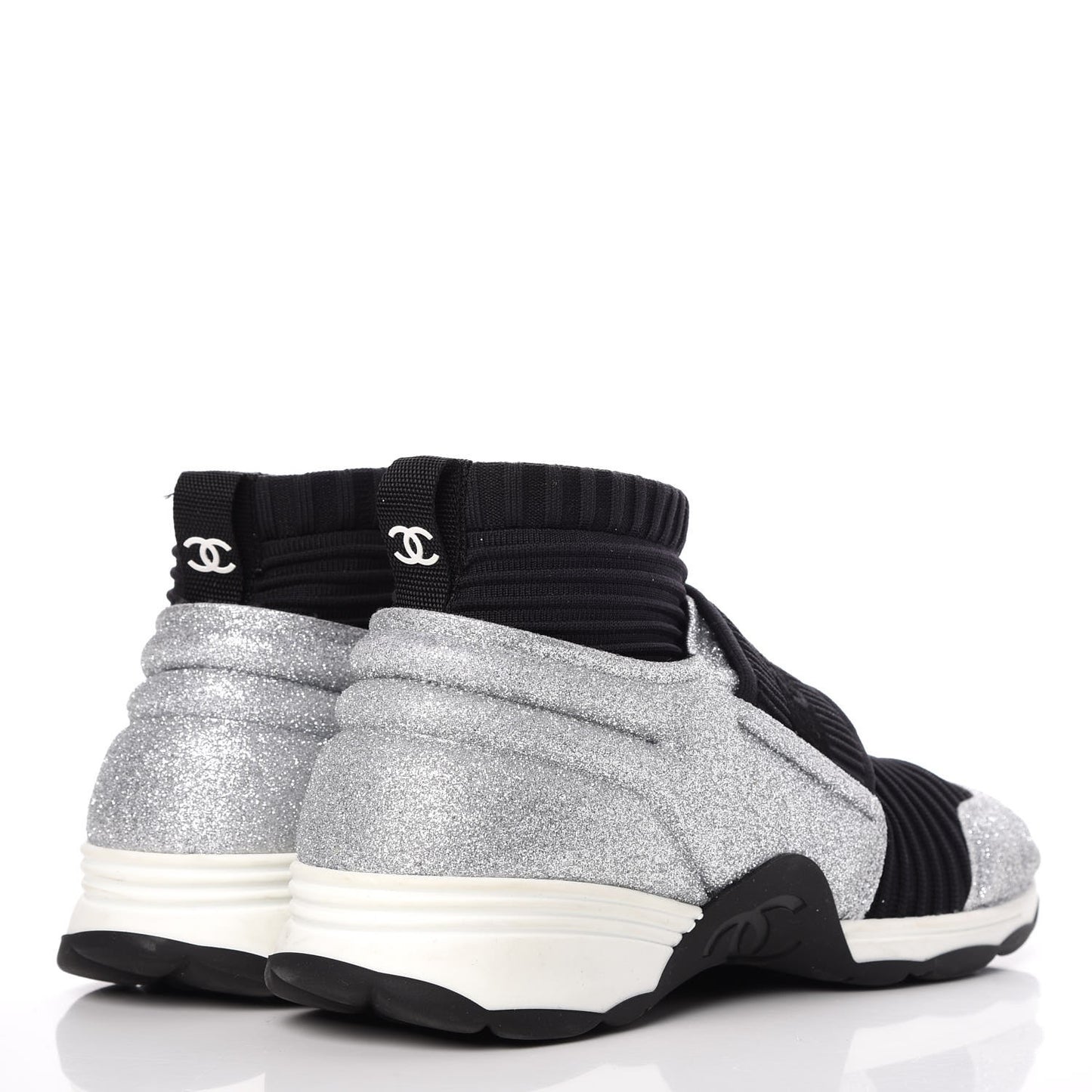 Glitter Stretch Fabric CC Sneakers 36 Black Silver