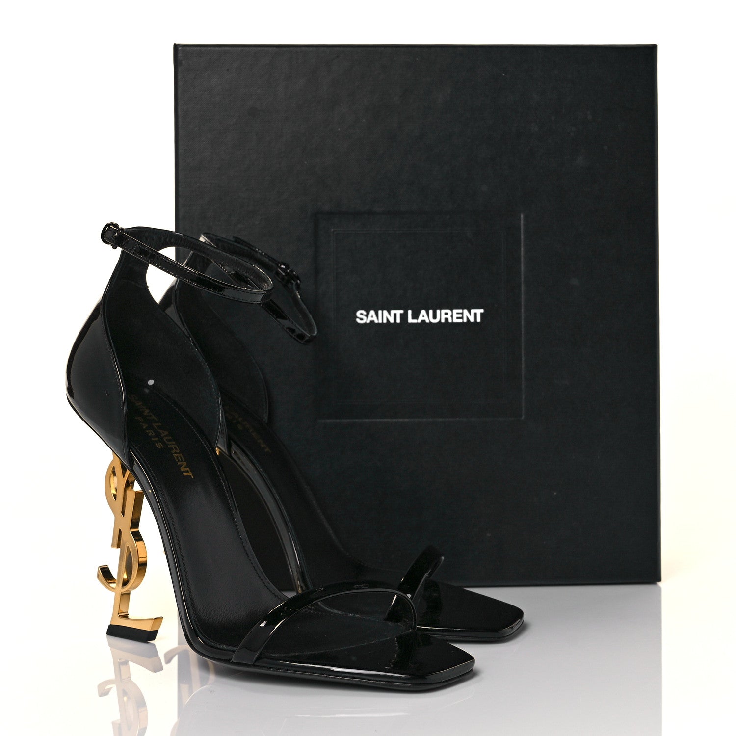 Saint Laurent Patent Calfskin Opyum 110 Sandals 39 Black Gold 8 of 8