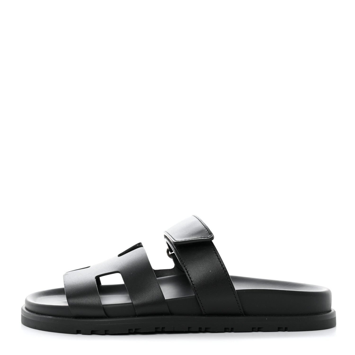Hermes Calfskin Womens Chypre Sandals 37.5 Black 1 of 9
