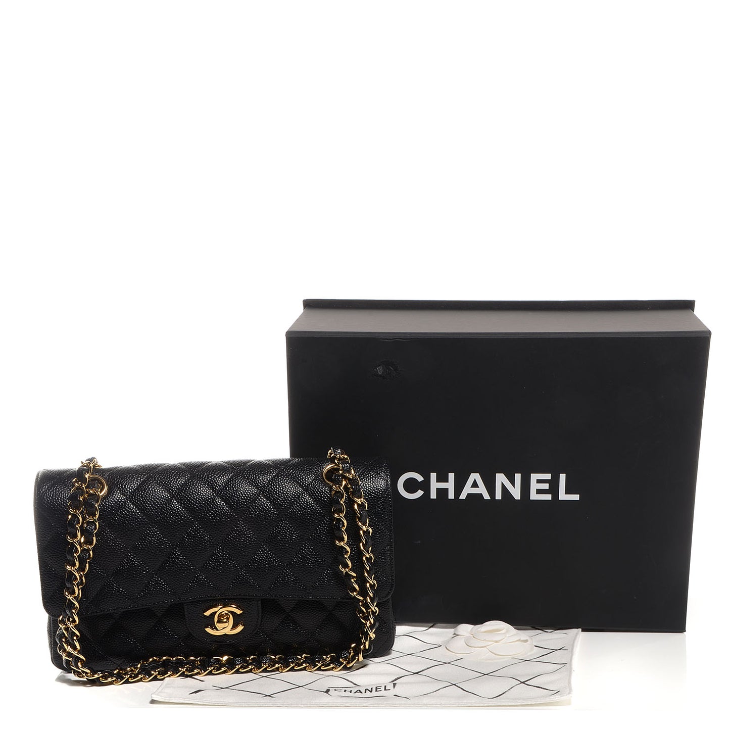 Caviar Quilted Medium Double Flap Black