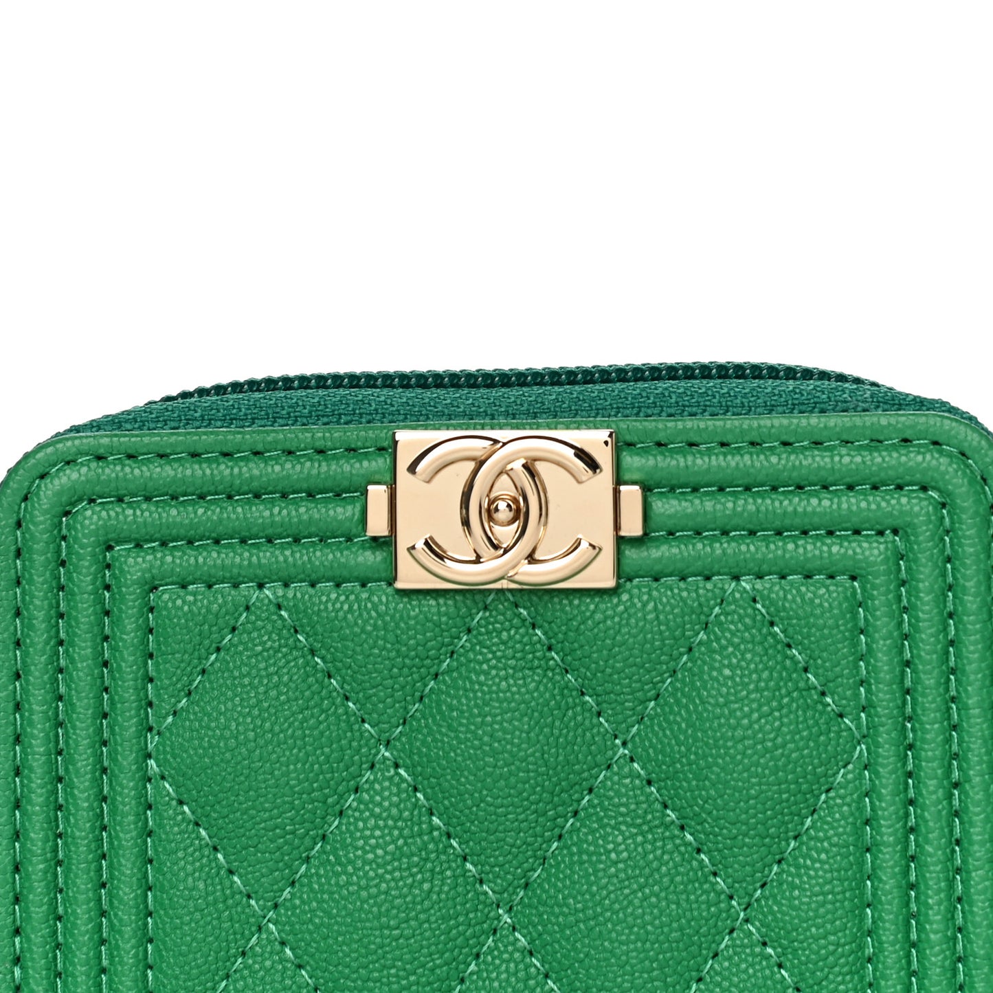 Caviar Quilted Boy Zip Around Coin Purse Wallet Green
