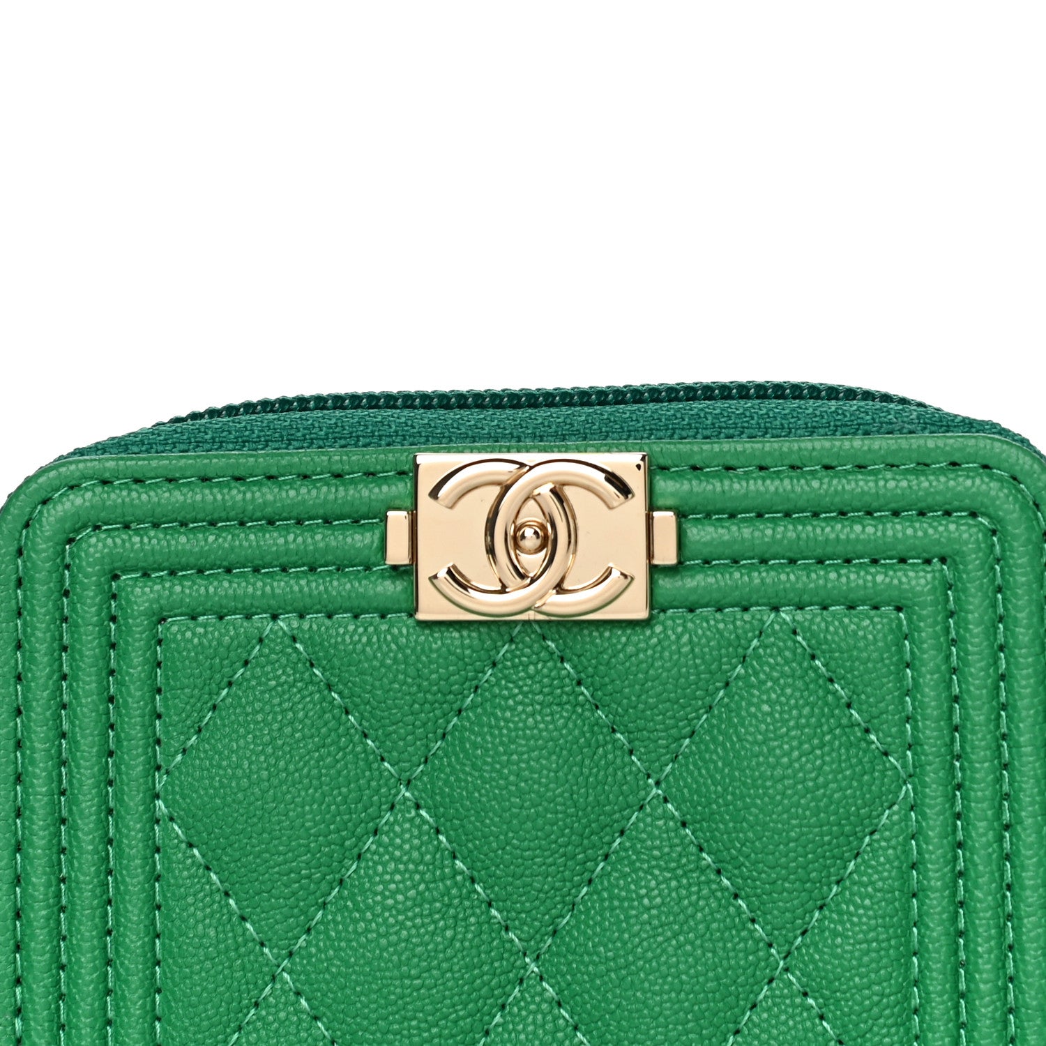 Chanel Caviar Quilted Boy Zip Around Coin Purse Wallet Green 8 of 11