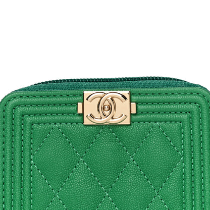 Chanel Caviar Quilted Boy Zip Around Coin Purse Wallet Green 8 of 11