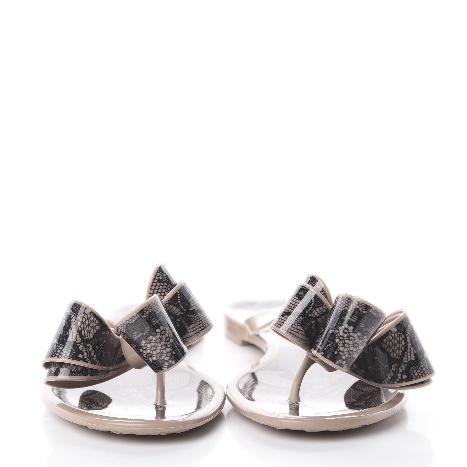 Valentino Garavani PVC Jelly Lace Print Bow Thong Sandals 37 Black Poudre 3 of 7