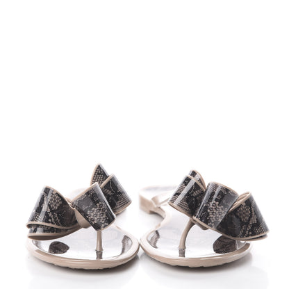 Valentino Garavani PVC Jelly Lace Print Bow Thong Sandals 37 Black Poudre 3 of 7