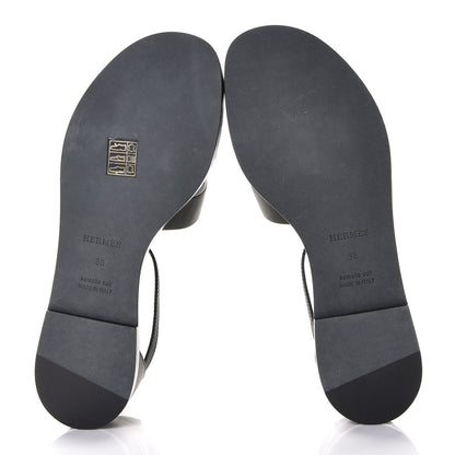 Hermes Calfskin Santorini Sandals 38 Black 6 of 7