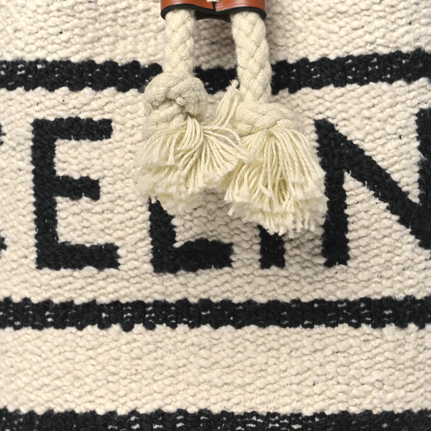 All Over Textile Calfskin Striped Teen Drawstring Bag White Black
