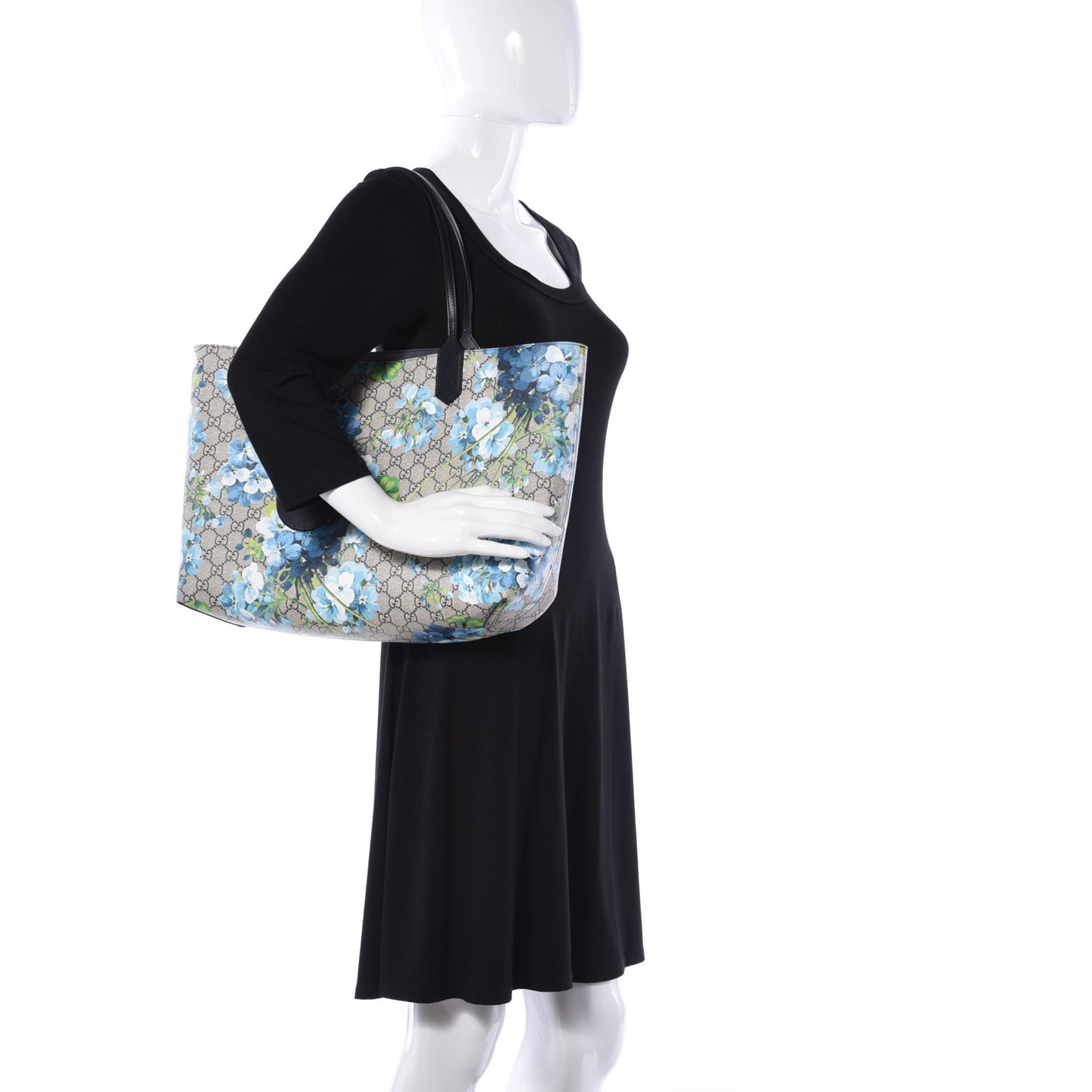 GG Supreme Monogram Blooms Medium Reversible Tote Beige Blue Navy