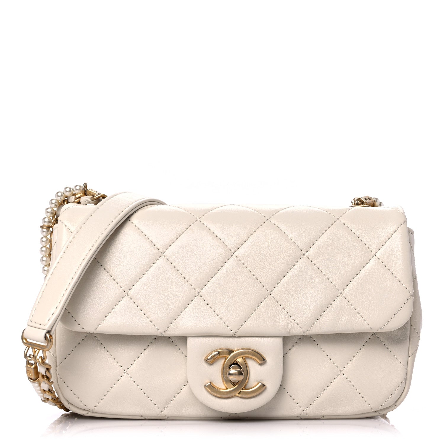 Chanel Calfskin Quilted Mini Crystal Pearls Rectangular Flap White 1 of 8