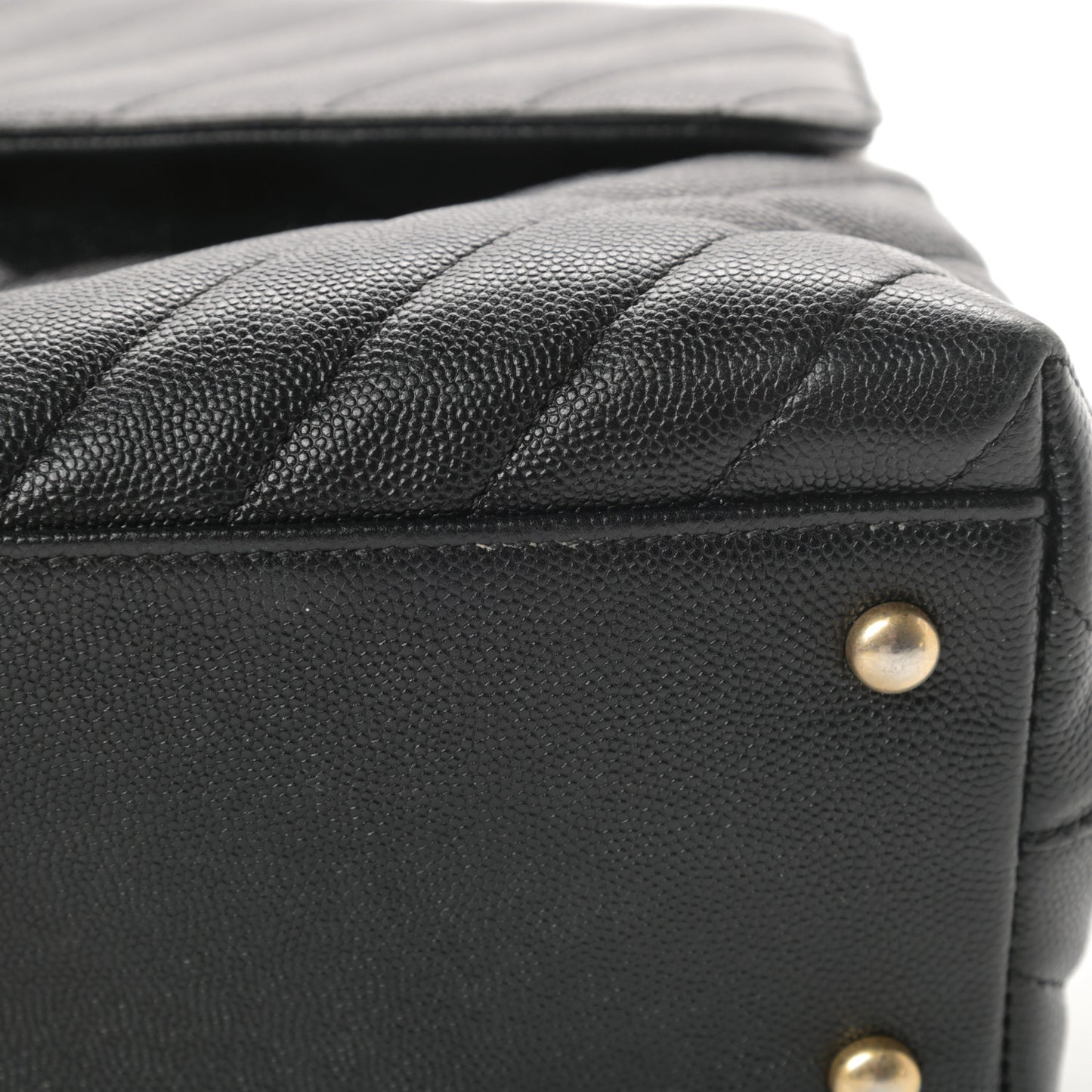 Caviar Chevron Quilted Medium Coco Handle Flap Black