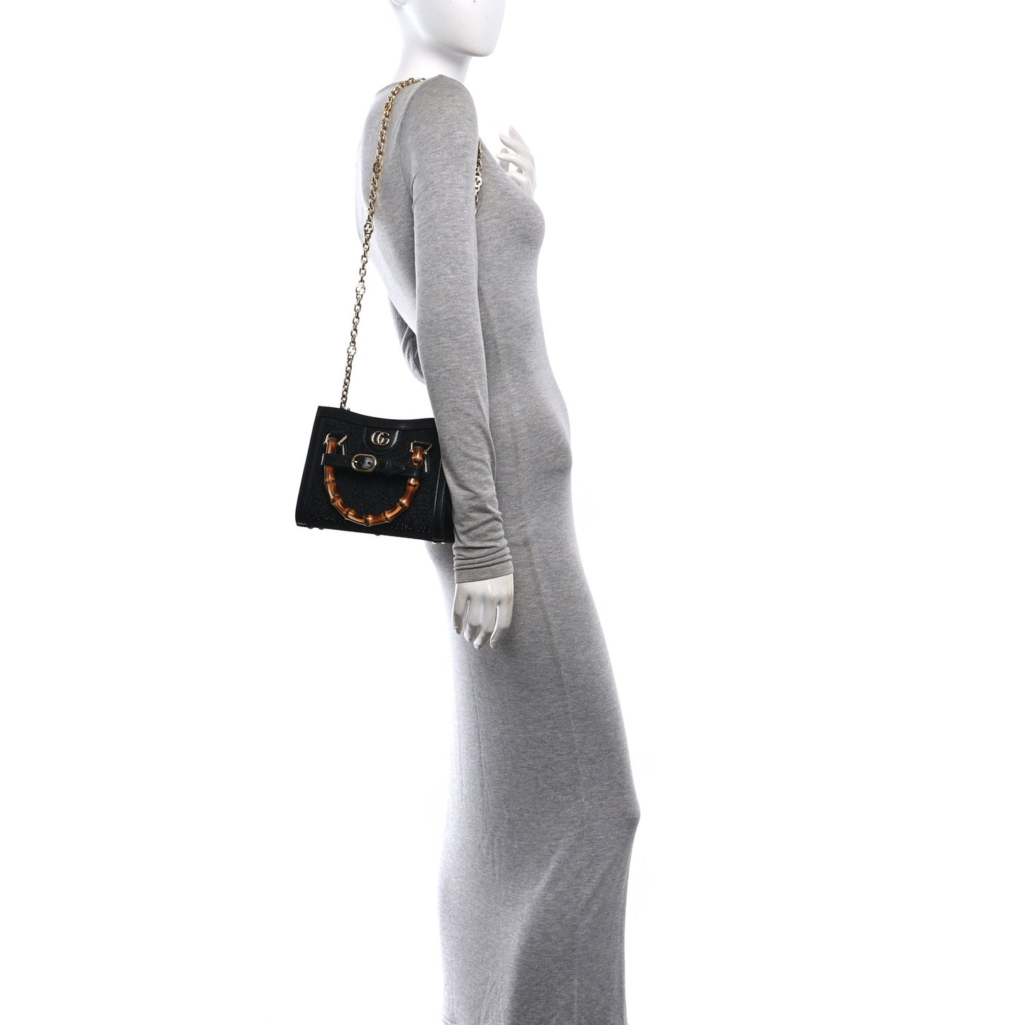 New Canvas Charisma Calfskin Crystal GG Monogram Mini Diana Tote Black
