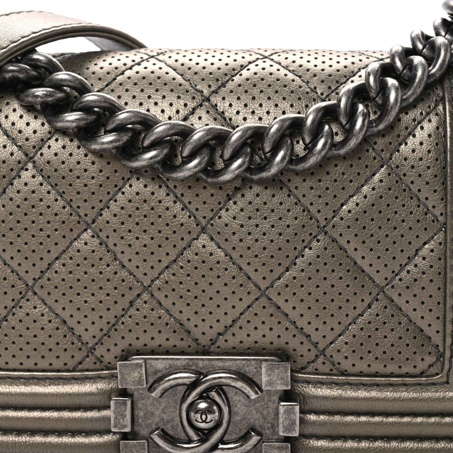 Chanel Metallic Lambskin Perforated Small Boy Flap Dark Silver 8 of 10