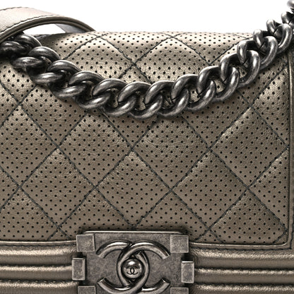 Chanel Metallic Lambskin Perforated Small Boy Flap Dark Silver 8 of 10