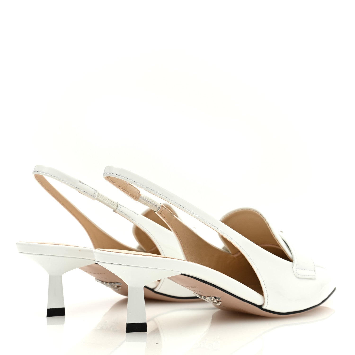 Prada Patent Triangle Logo Pointed Toe 45mm Slingback Pumps 37.5 White 4 of 8