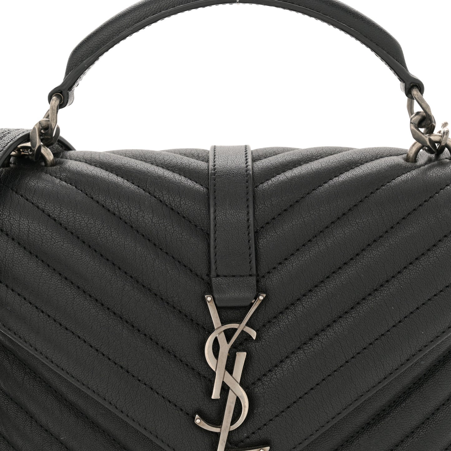 Sheepskin Matelasse Chevron Monogram Medium College Bag Black