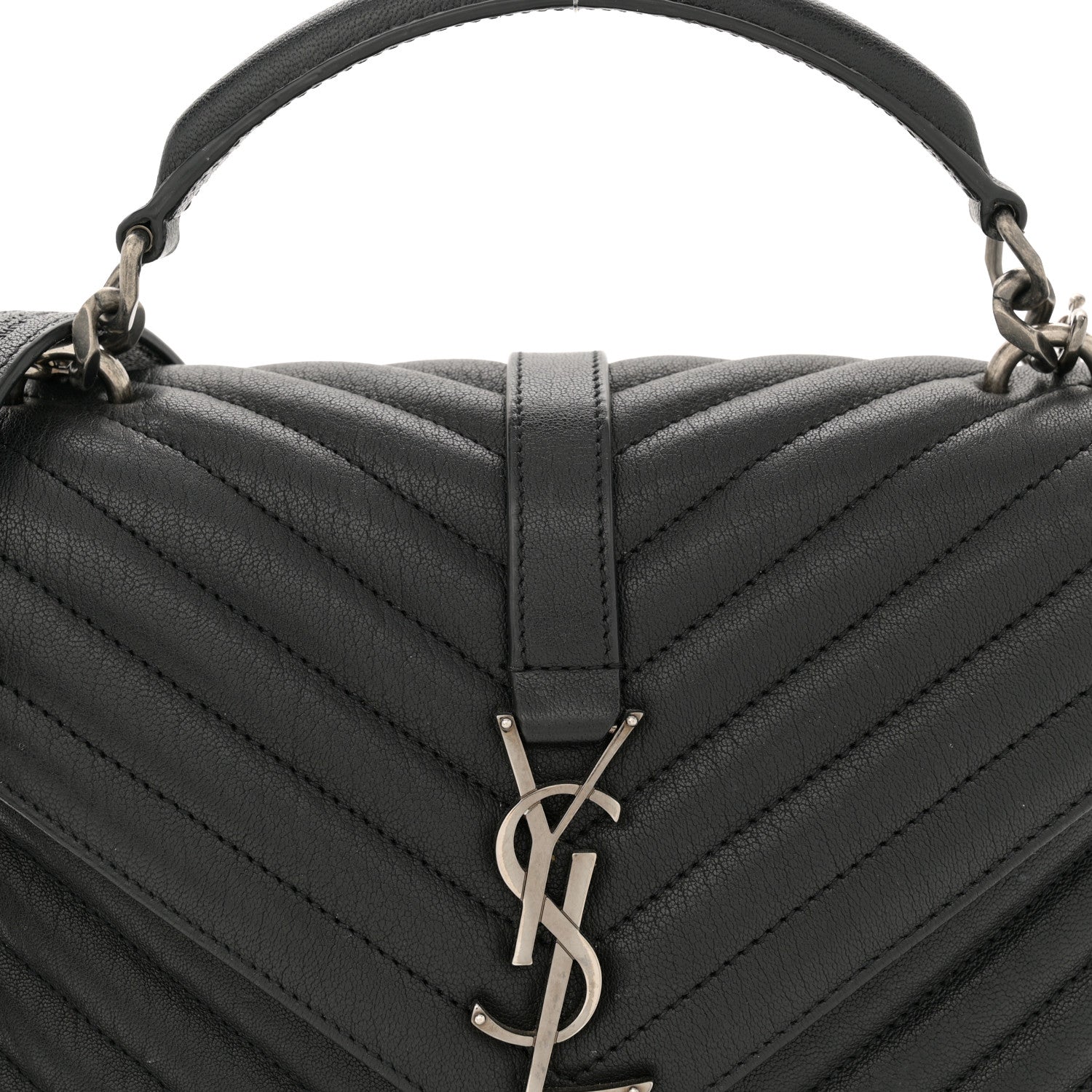 Saint Laurent Sheepskin Matelasse Chevron Monogram Medium College Bag Black 8 of 12