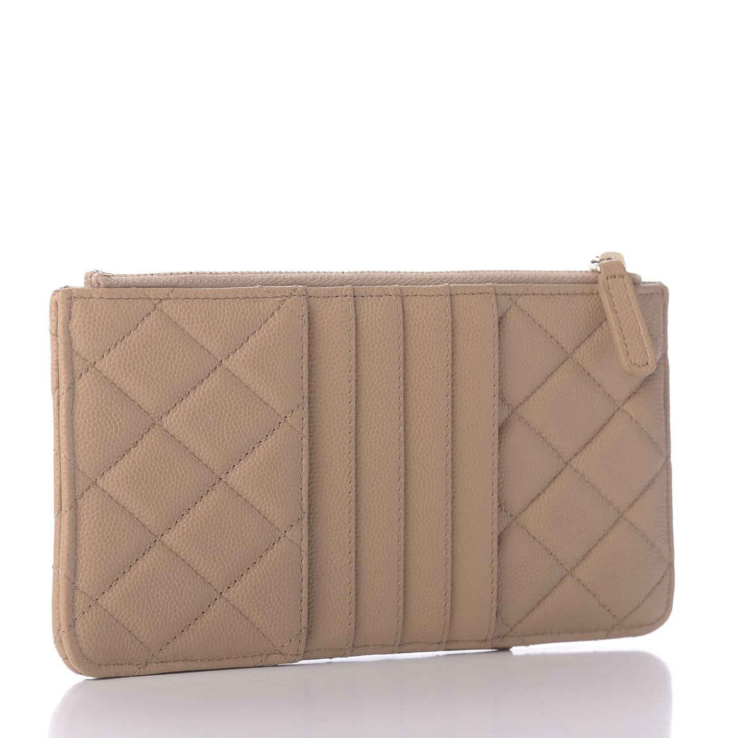 Caviar Quilted Classic Flat Wallet Pouch Beige