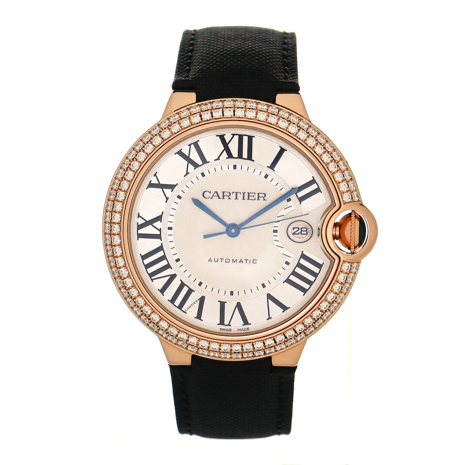 Cartier 18K Pink Gold Nylon Diamond Bezel 42mm Ballon Bleu De Cartier Automatic Watch 1 of 4
