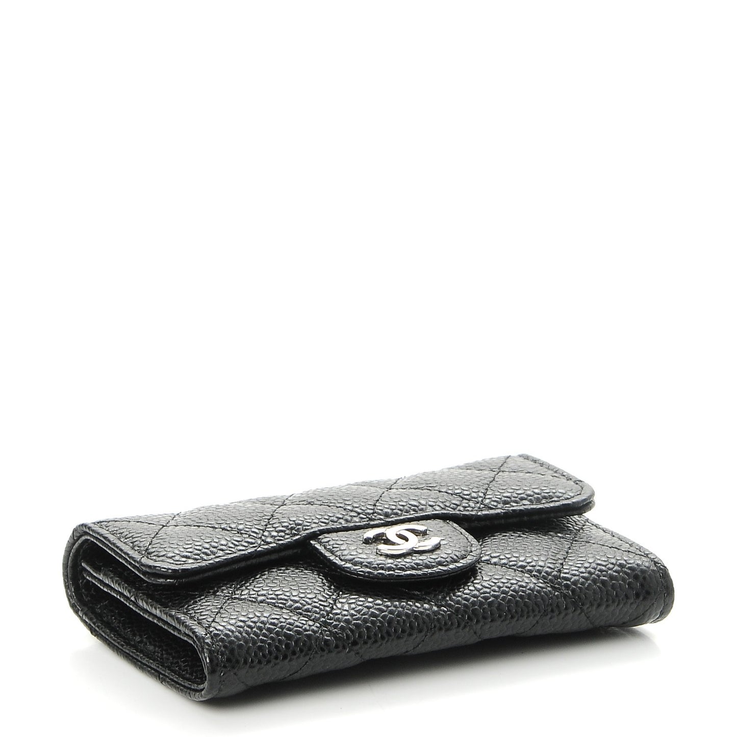 Caviar Quilted Flap Card Holder Black