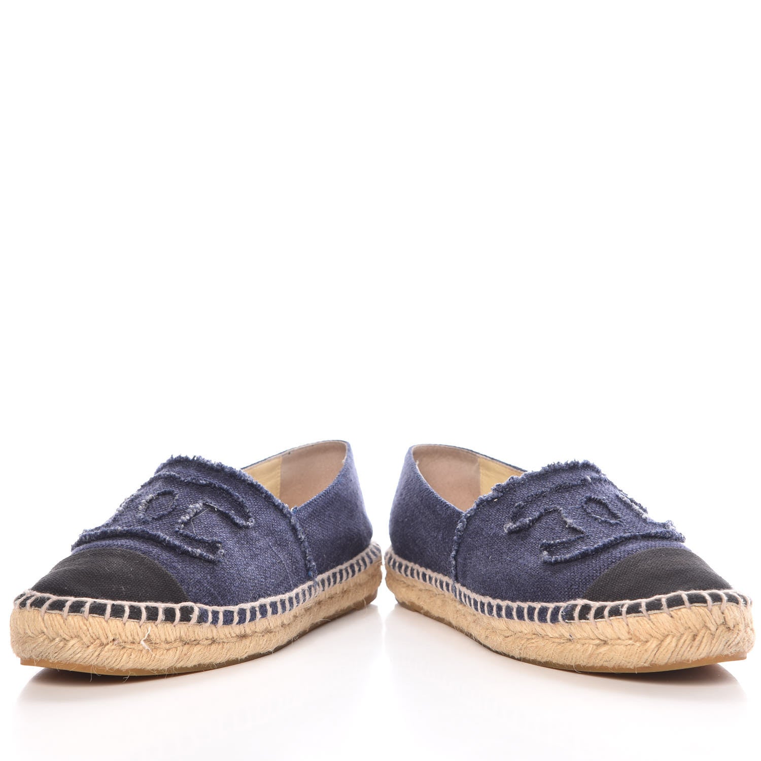 Chanel Denim Toile CC Espadrilles 38 Navy Black 5 of 9