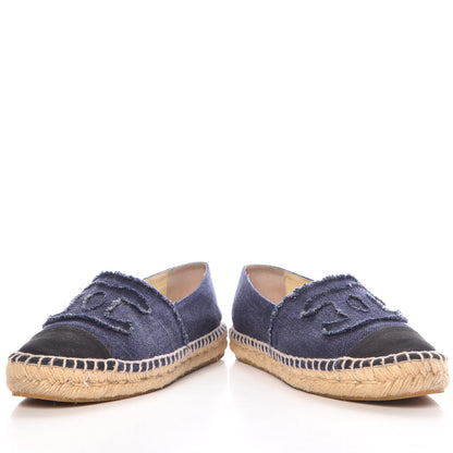 Chanel Denim Toile CC Espadrilles 38 Navy Black 5 of 9