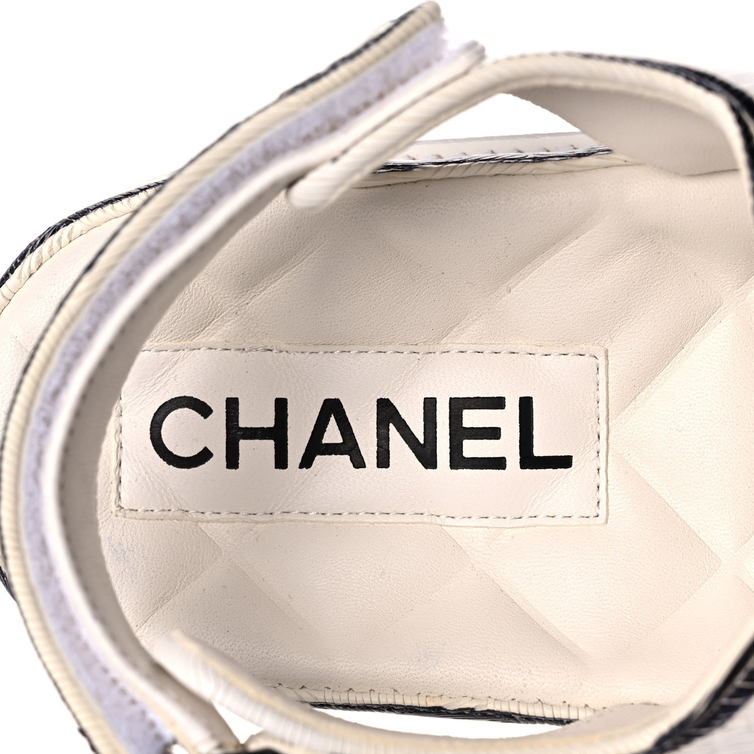 Chanel Calfskin Printed Velcro Dad Sandals 40.5 White Black 7 of 9