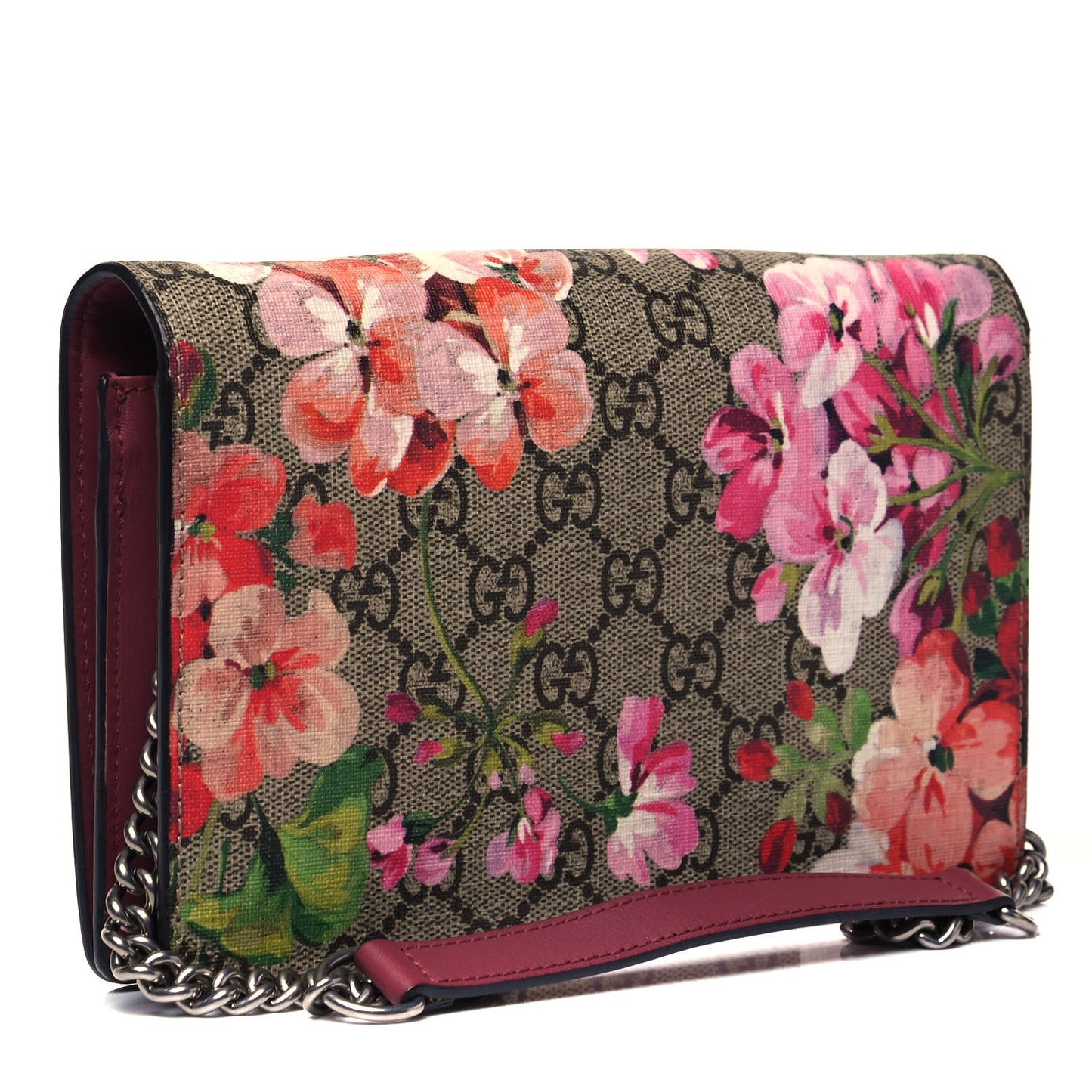 GG Supreme Monogram Blooms Chain Wallet Beige Multicolor Dry Rose