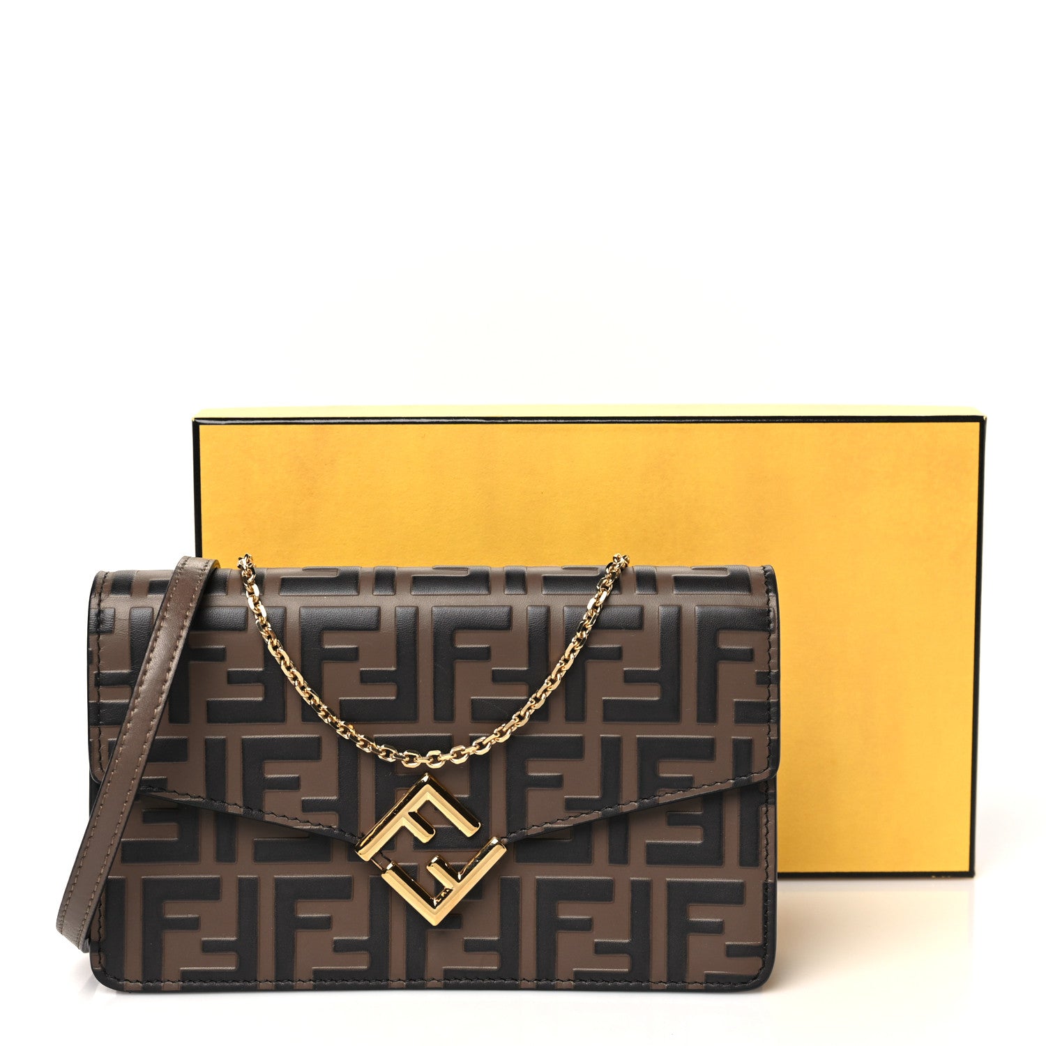 Fendi Vitello Ceylon Bi-Color FF 1974 Embossed FF Diamonds Chain Wallet Maya Black 12 of 12