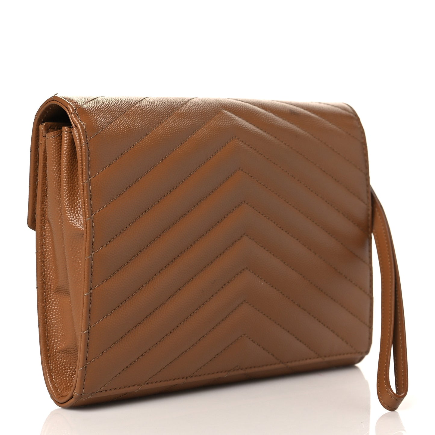 Grain De Poudre Matelasse Chevron Monogram Cassandre Flap Pouch Natural Dark