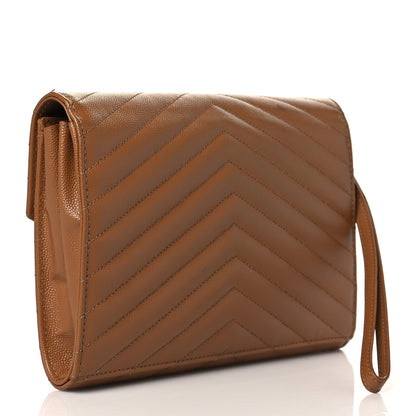 Saint Laurent Grain De Poudre Matelasse Chevron Monogram Cassandre Flap Pouch Natural Dark 3 of 11