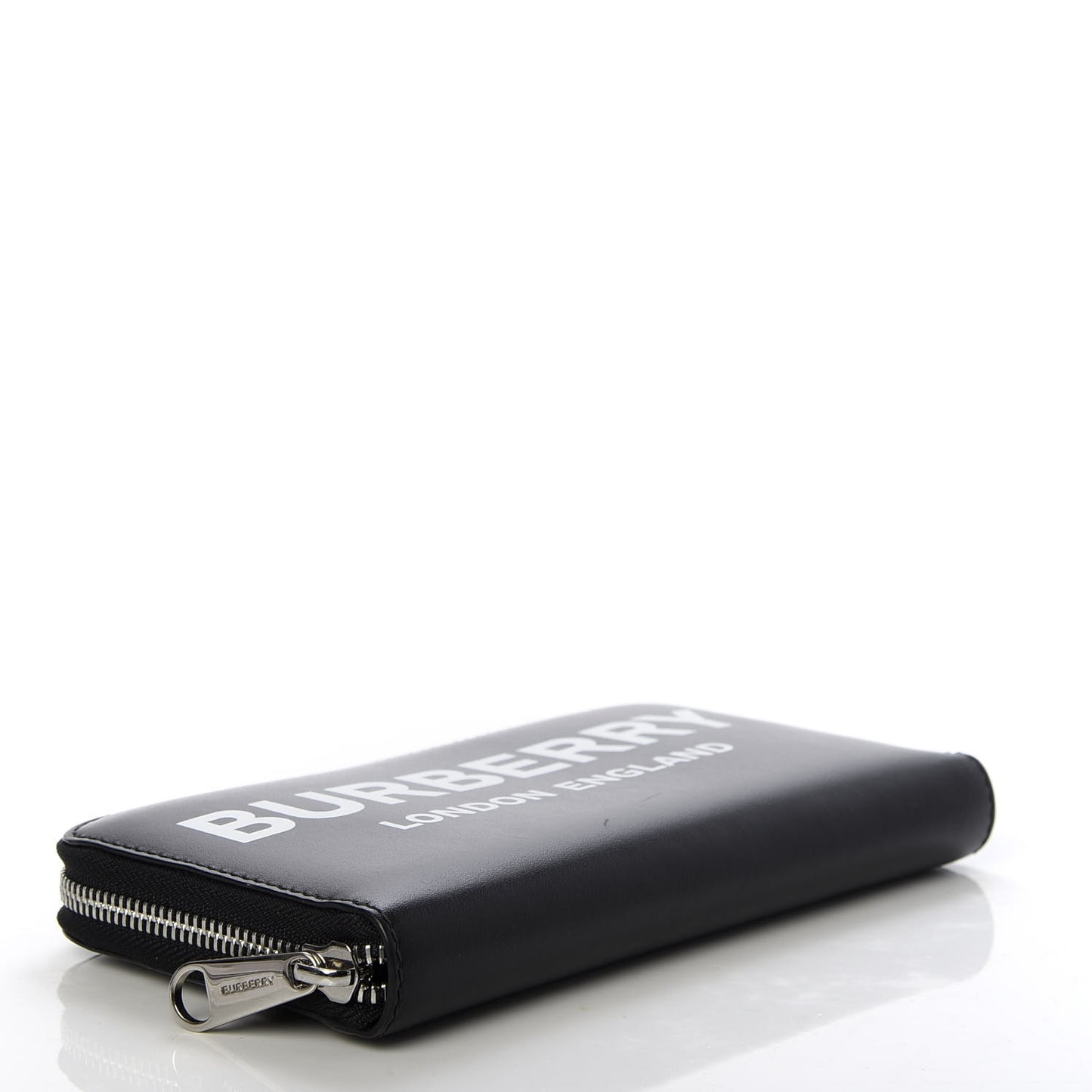 Smooth Calfskin Logo Print Zip Around Wallet Black