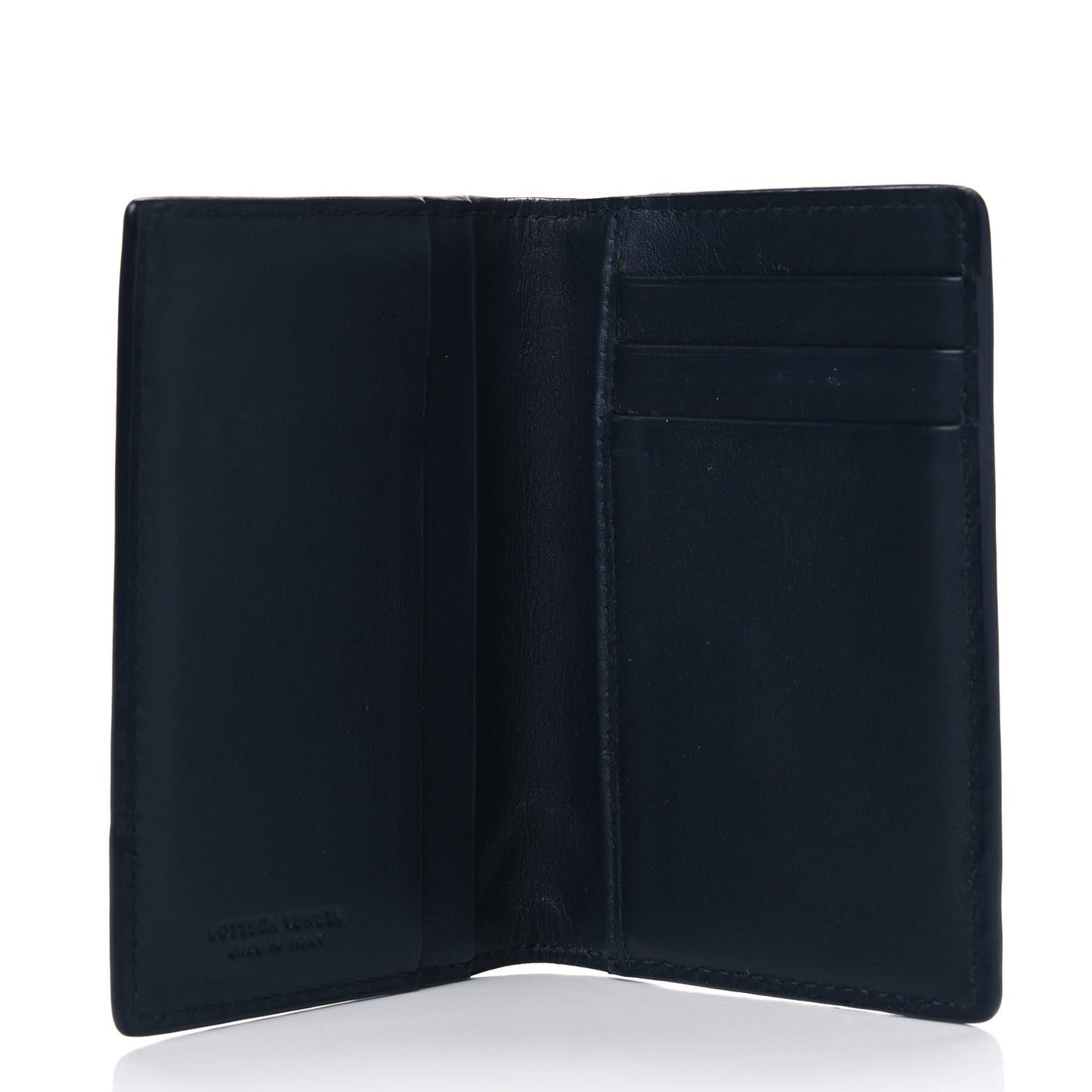 Nappa Intrecciato Bi-Fold Card Holder Dark Blue
