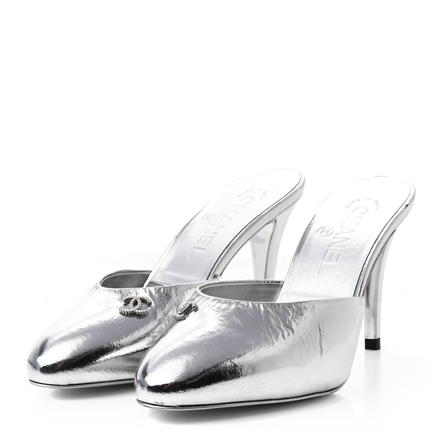 Chanel Metallic Goatskin CC Mules 36 Silver 3 of 11