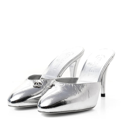 Chanel Metallic Goatskin CC Mules 36 Silver 3 of 11