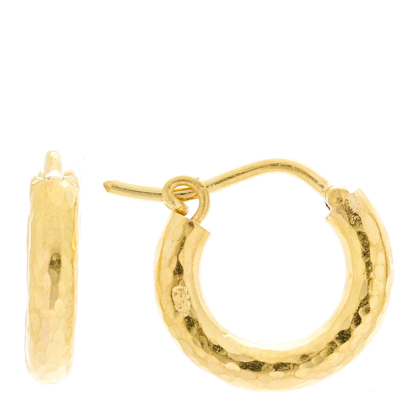 19K Yellow Gold Baby Hammered Hoop Earrings