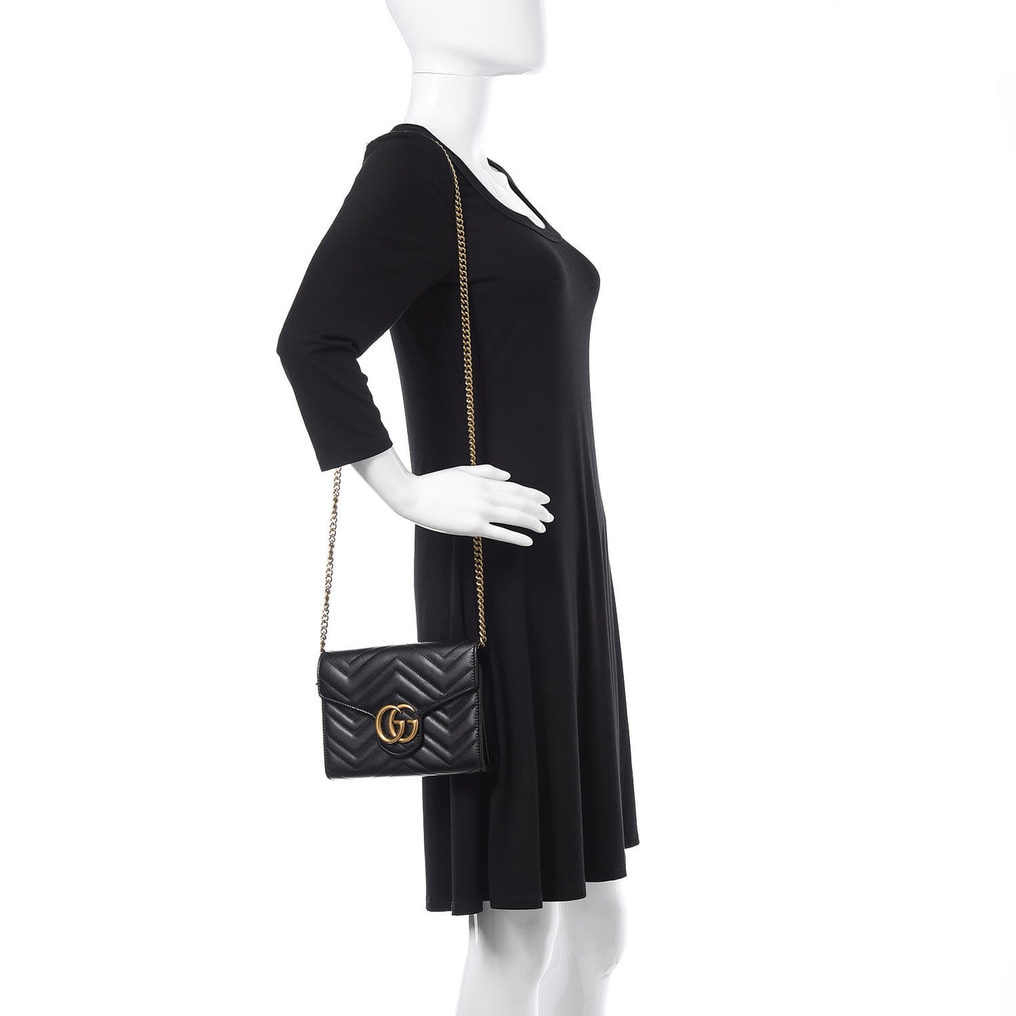 Calfskin Matelasse GG Marmont Chain Wallet Black