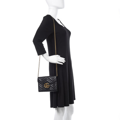 Gucci Calfskin Matelasse GG Marmont Chain Wallet Black 2 of 11