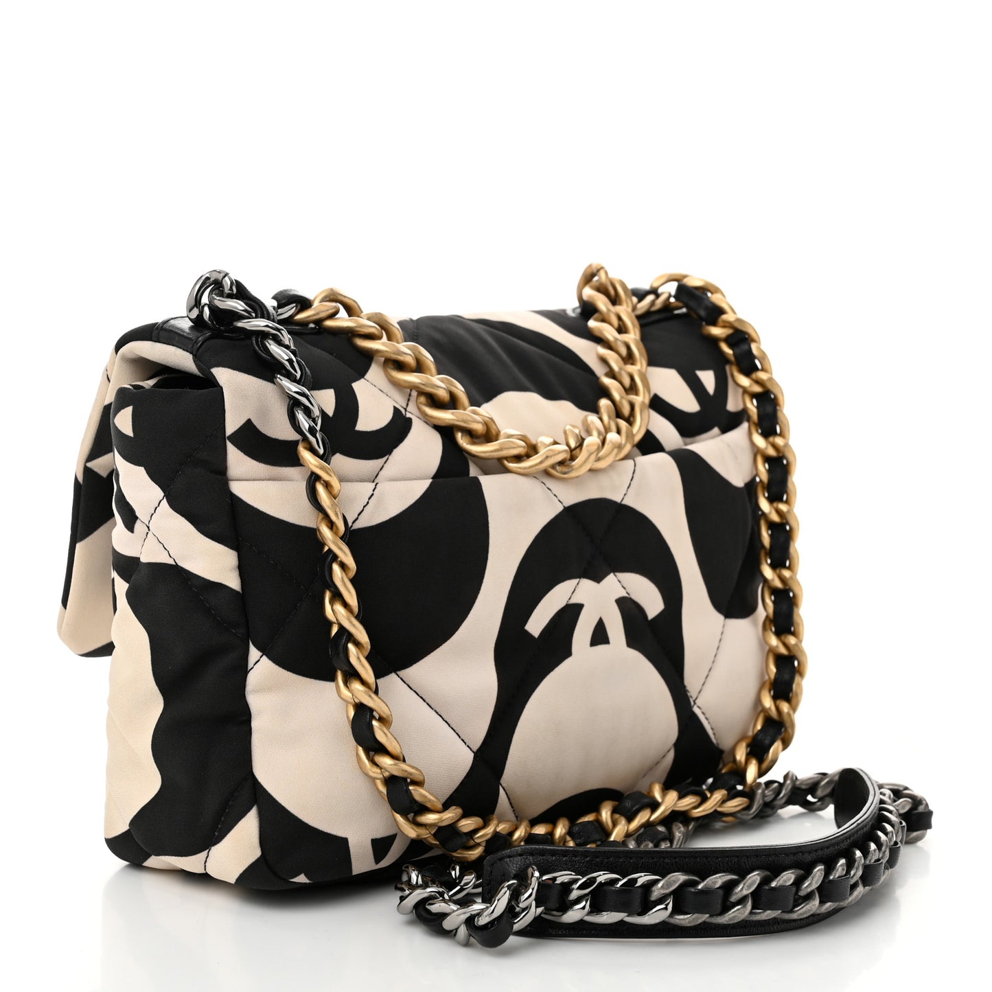 Fabric Printed Medium Chanel 19 Flap Black Ecru