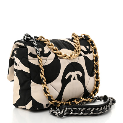 Chanel Fabric Printed Medium Chanel 19 Flap Black Ecru 3 of 11