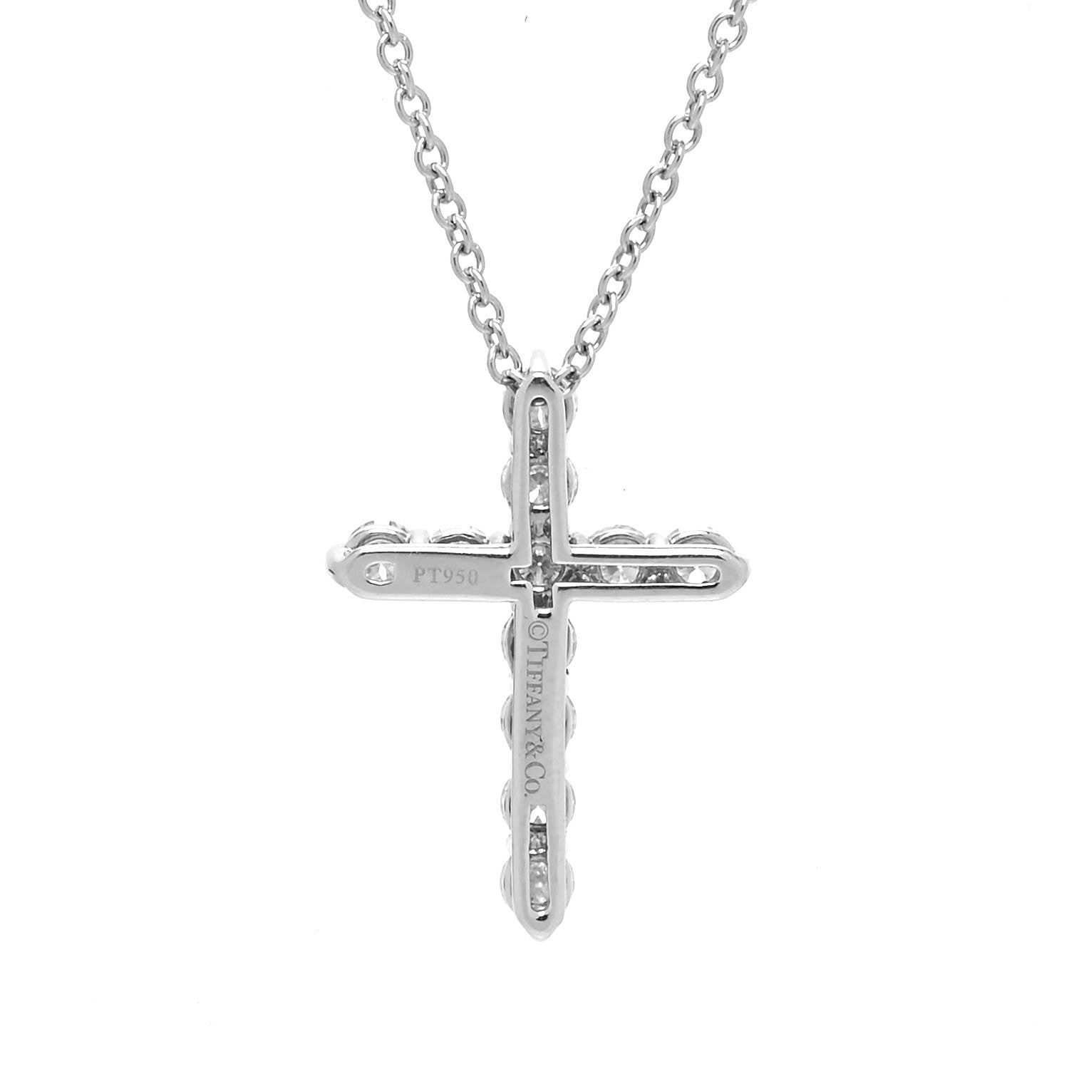 Tiffany Platinum Diamond Small Cross Pendant Necklace 4 of 6