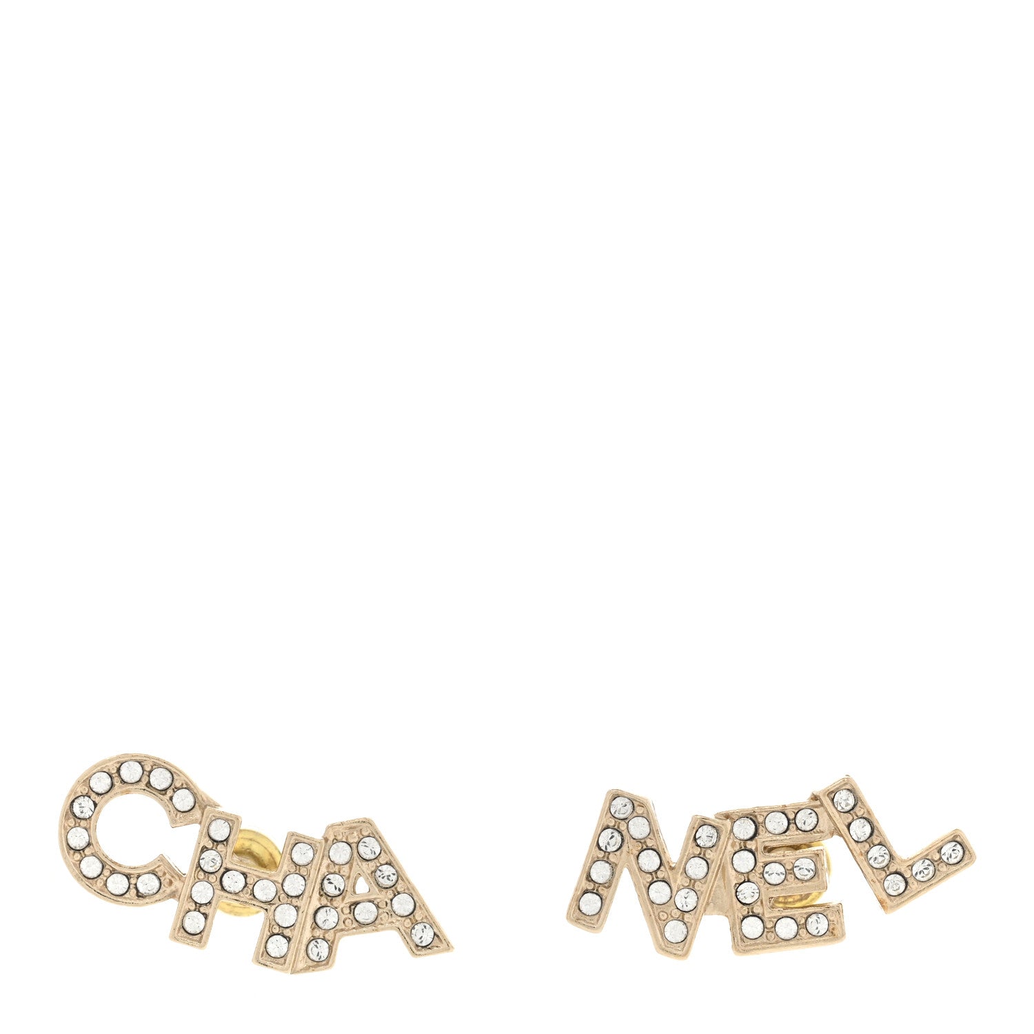 Chanel Crystal Pearl Signature Stud Earrings Gold 1 of 4