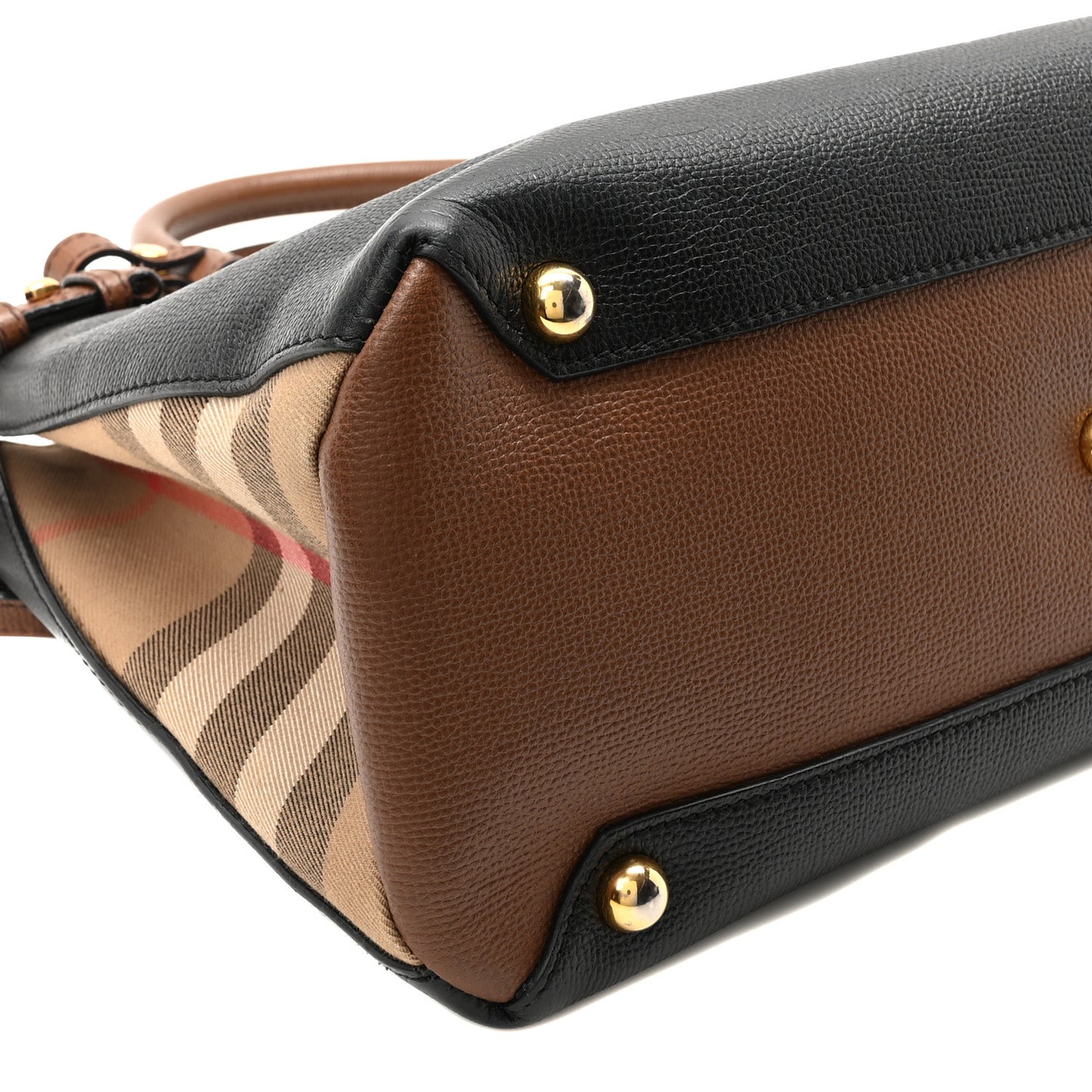 Grainy Calfskin House Check Two Tone Medium Banner Tote Black Brown