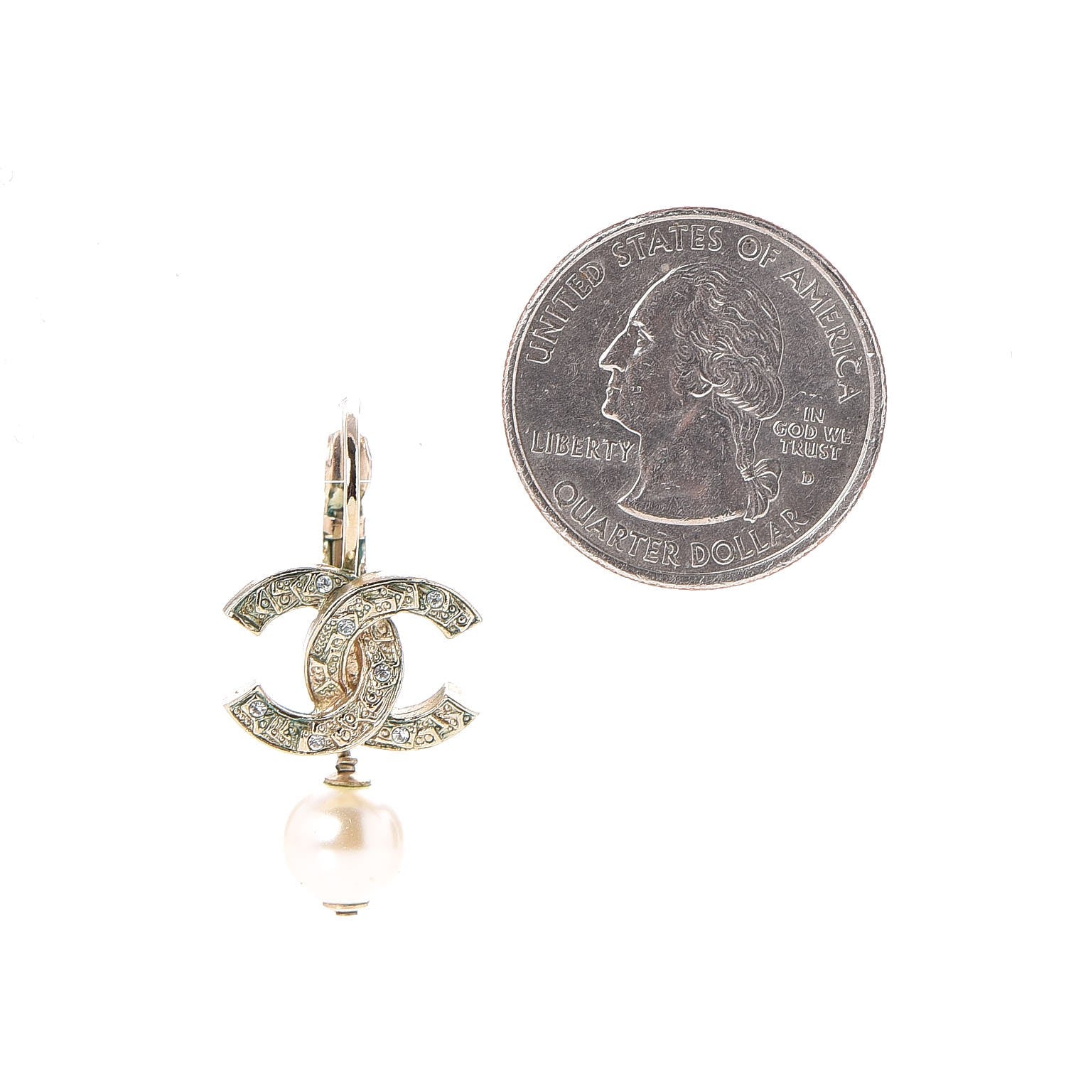 Chanel Crystal Pearl CC Drop Earrings Light Gold 2 of 8