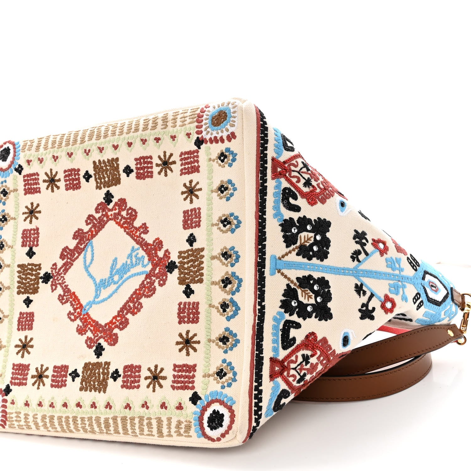 Christian Louboutin Frise Broderie Calfskin Greekaba Tote Biscotto Multicolor 9 of 9