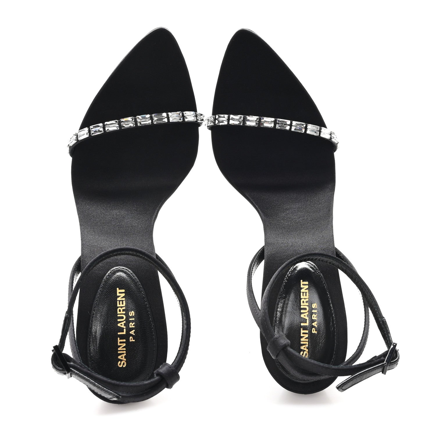 Saint Laurent Crepe Satin Crystal New Nuit 90 Ankle Strap Sandals 36 Black 2 of 10